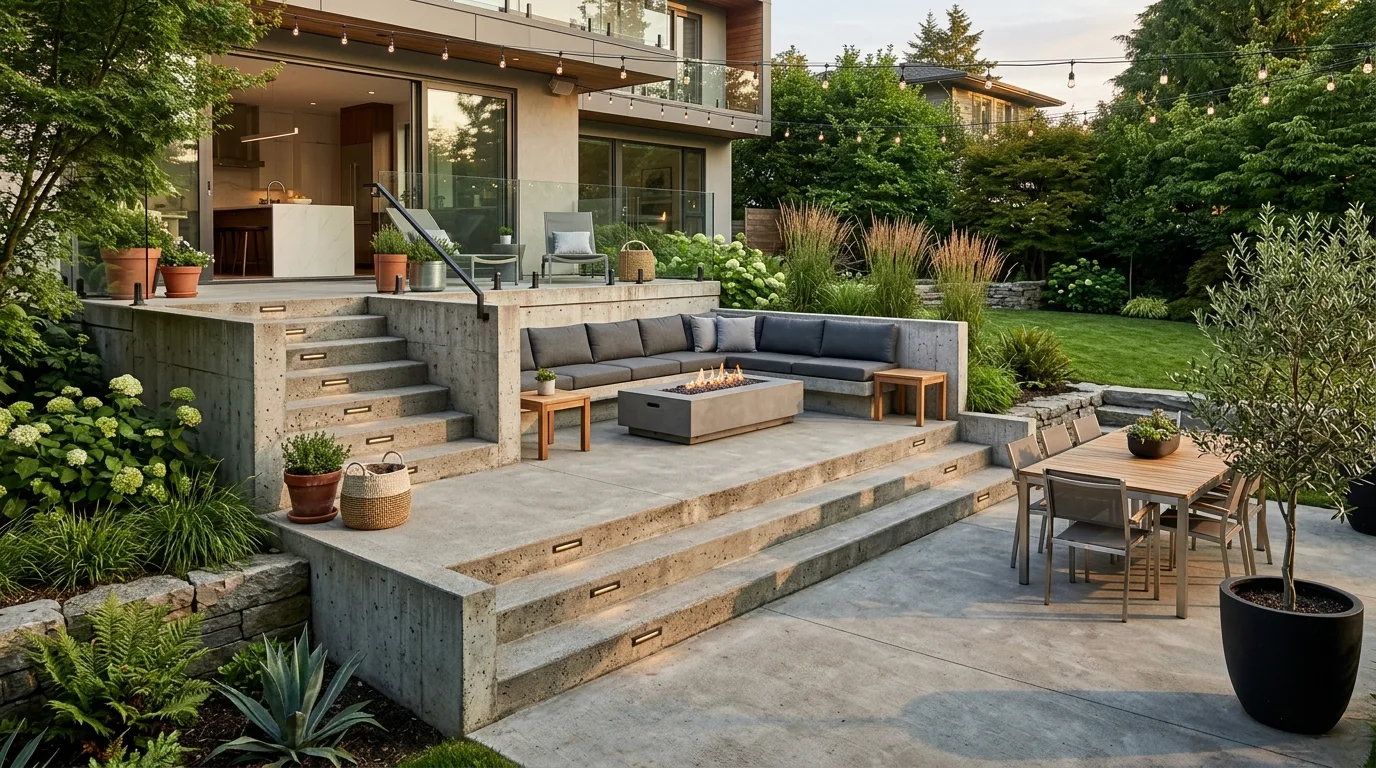 Concrete Patio With Linear Planting